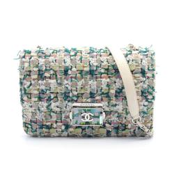 CHANEL Coco Mark Shoulder Bag, Fabric Leather, Women's, Green, White, Multicolor, A93221