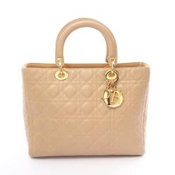 Christian Dior Lady Cannage Large Handbag Bag Leather Women's Beige