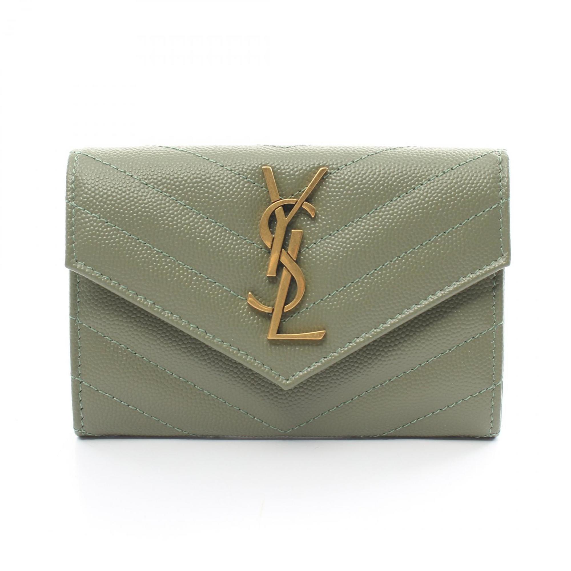 Saint Laurent Paris Monogram Envelope Wallet Wallet/Coin Case Leather Women's Khaki