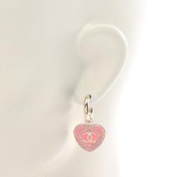 CHANEL Coco Mark Heart Earrings GP (Gold Plated) Rhinestones Women's Gold Pink B24S