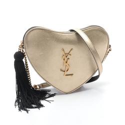 Yves Saint Laurent Saint Laurent Paris Monogram Heart Shoulder Bag Leather Women's Gold 540694