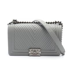 CHANEL Boy Chanel Chevron V-stitch shoulder bag, leather, women's, grey