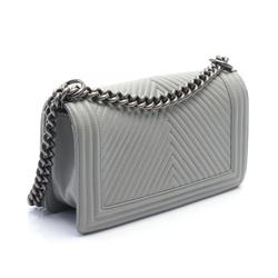 CHANEL Boy Chanel Chevron V-stitch shoulder bag, leather, women's, grey