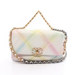 CHANEL Chanel 19 Matelasse Shoulder Bag Leather Women's White Multicolor