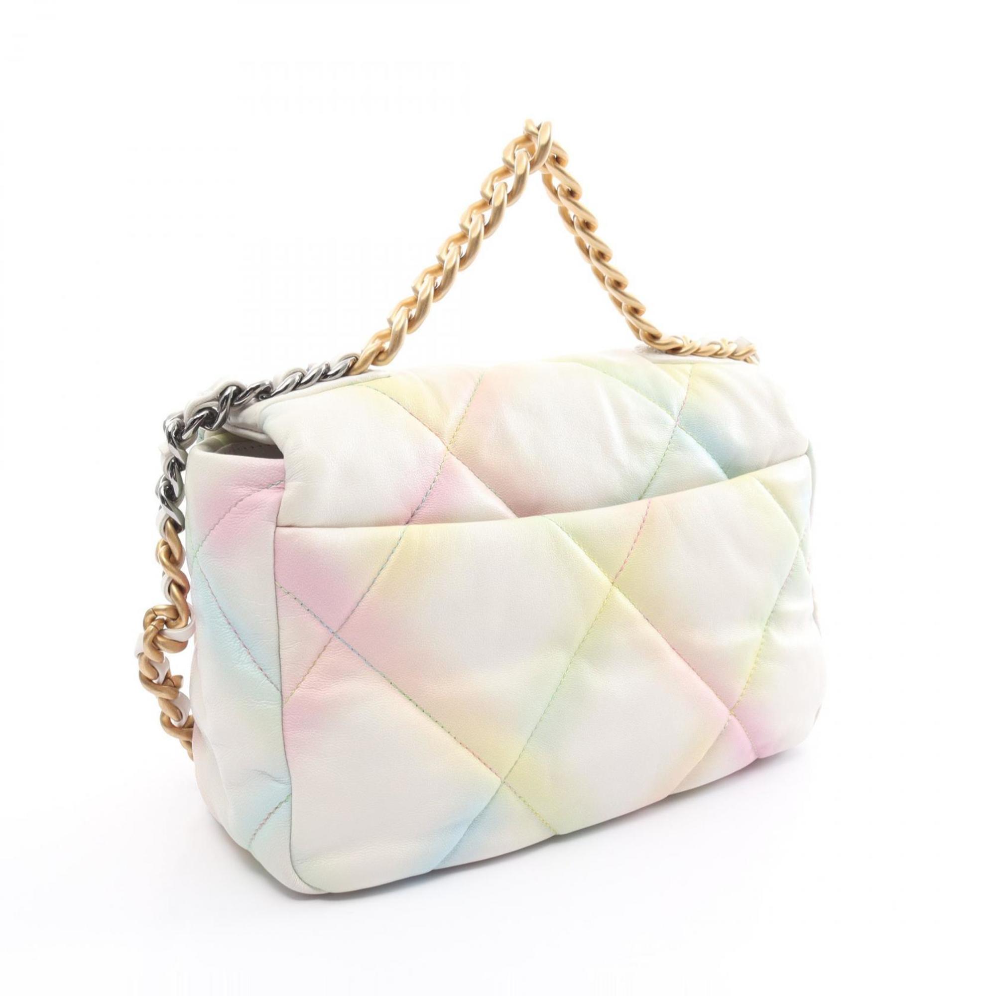 CHANEL Chanel 19 Matelasse Shoulder Bag Leather Women's White Multicolor