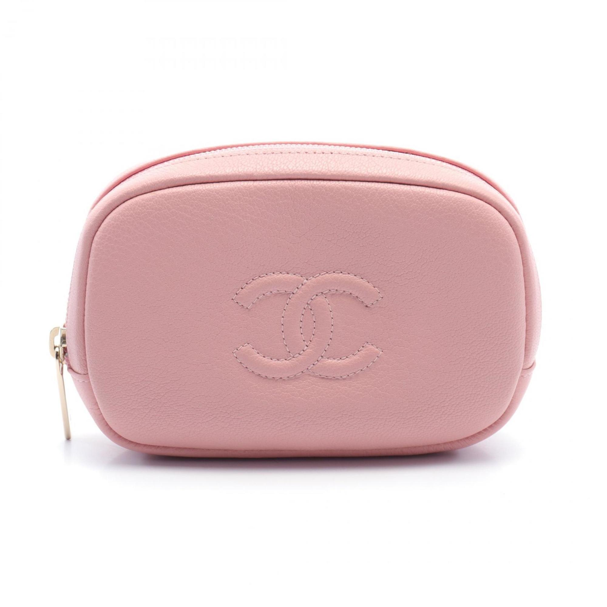 CHANEL Coco Mark Pouch Bag Leather Women's Pink