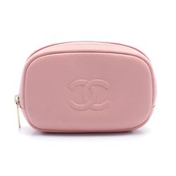 CHANEL Coco Mark Pouch Bag Leather Women's Pink