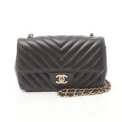 CHANEL Chevron V-stitch shoulder bag, leather, women's, black