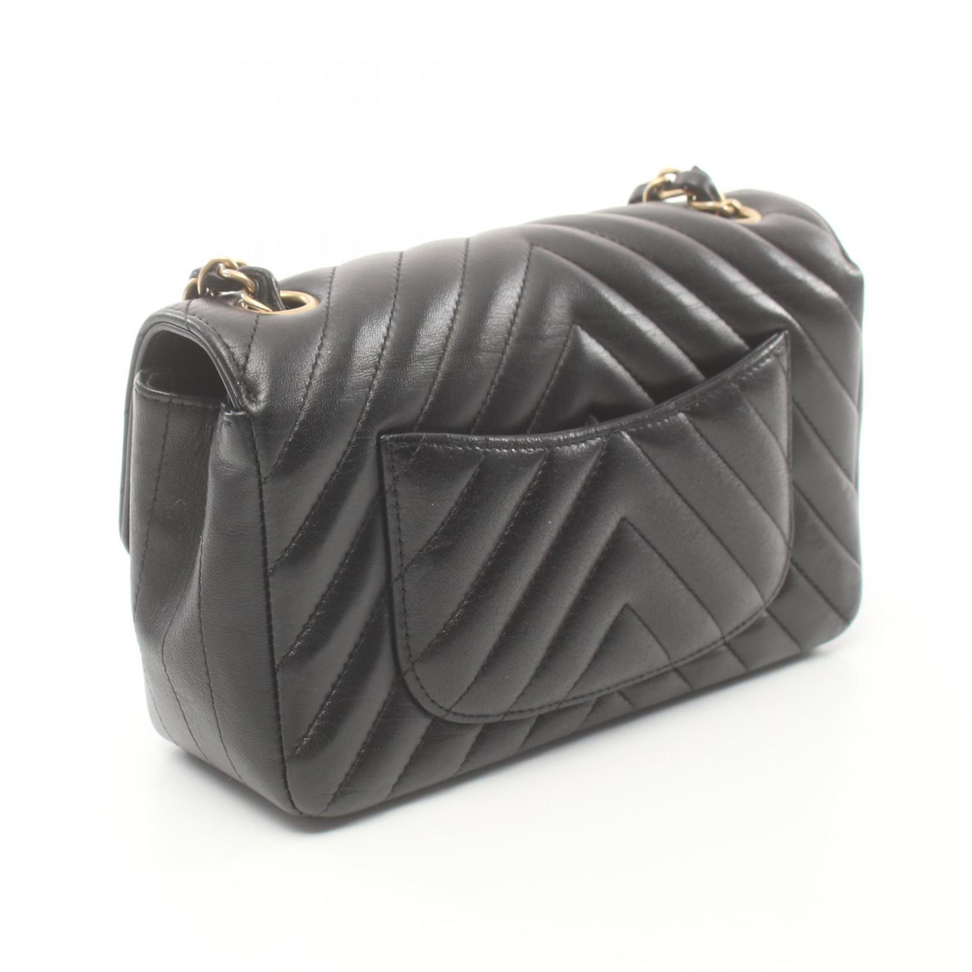 CHANEL Chevron V-stitch shoulder bag, leather, women's, black