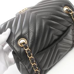 CHANEL Chevron V-stitch shoulder bag, leather, women's, black