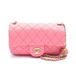 CHANEL Matelasse Flap Bag Shoulder Leather Women's Pink AS1787