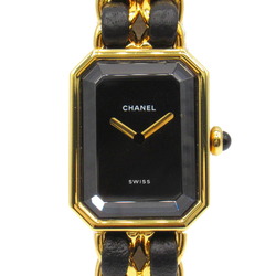 CHANEL Premiere M Watch GP (Gold Plated) Leather Strap Women's Black H0001