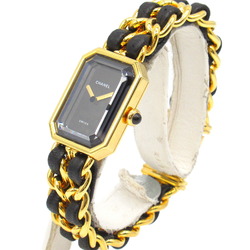 CHANEL Premiere M Watch GP (Gold Plated) Leather Strap Women's Black H0001