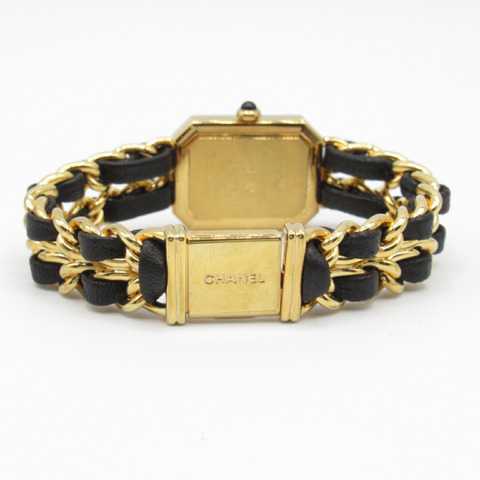 CHANEL Premiere M Watch GP (Gold Plated) Leather Strap Women's Black H0001