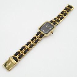 CHANEL Premiere M Watch GP (Gold Plated) Leather Strap Women's Black H0001