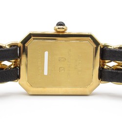 CHANEL Premiere M Watch GP (Gold Plated) Leather Strap Women's Black H0001