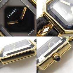 CHANEL Premiere M Watch GP (Gold Plated) Leather Strap Women's Black H0001