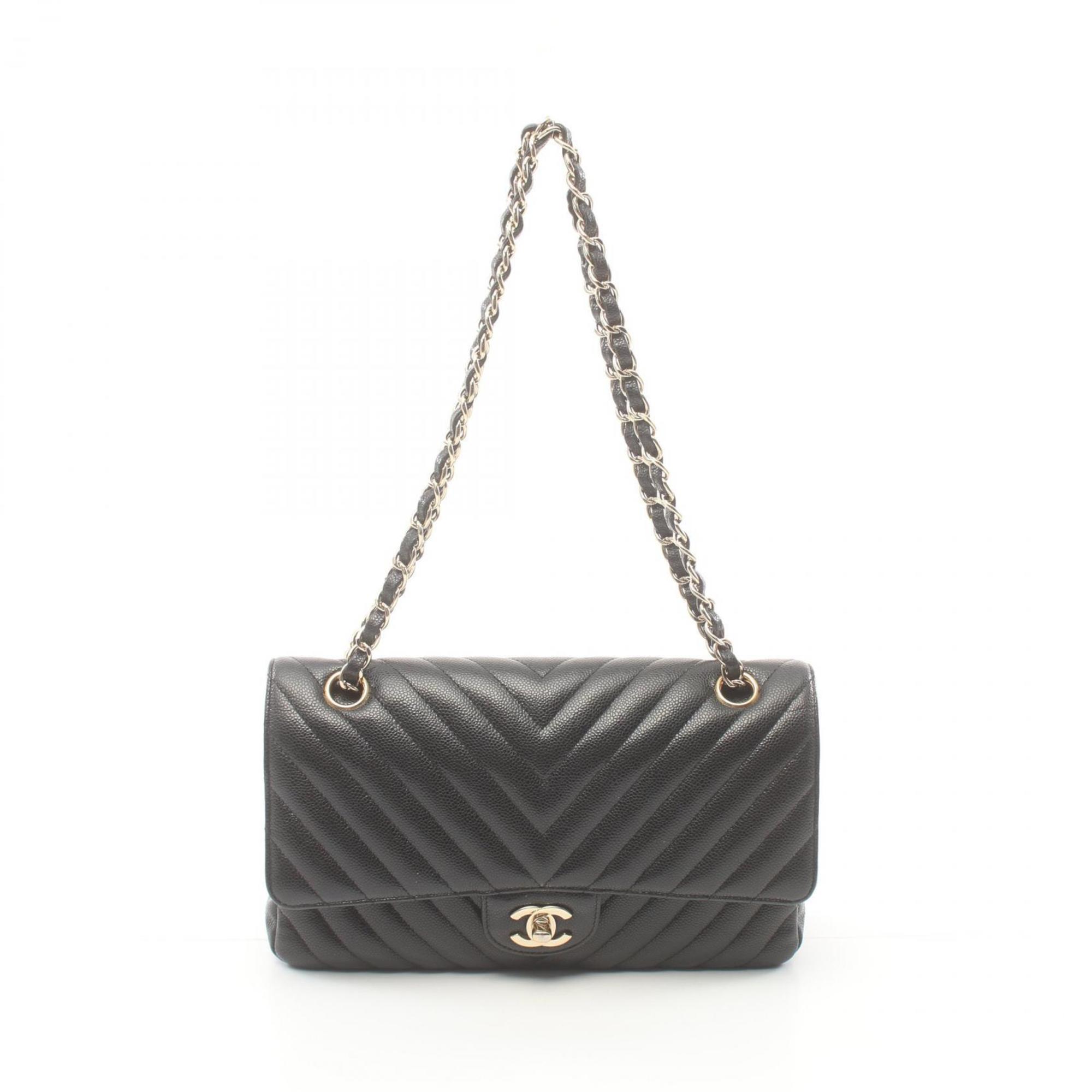 CHANEL Chevron V-stitch shoulder bag, caviar skin, women's, black