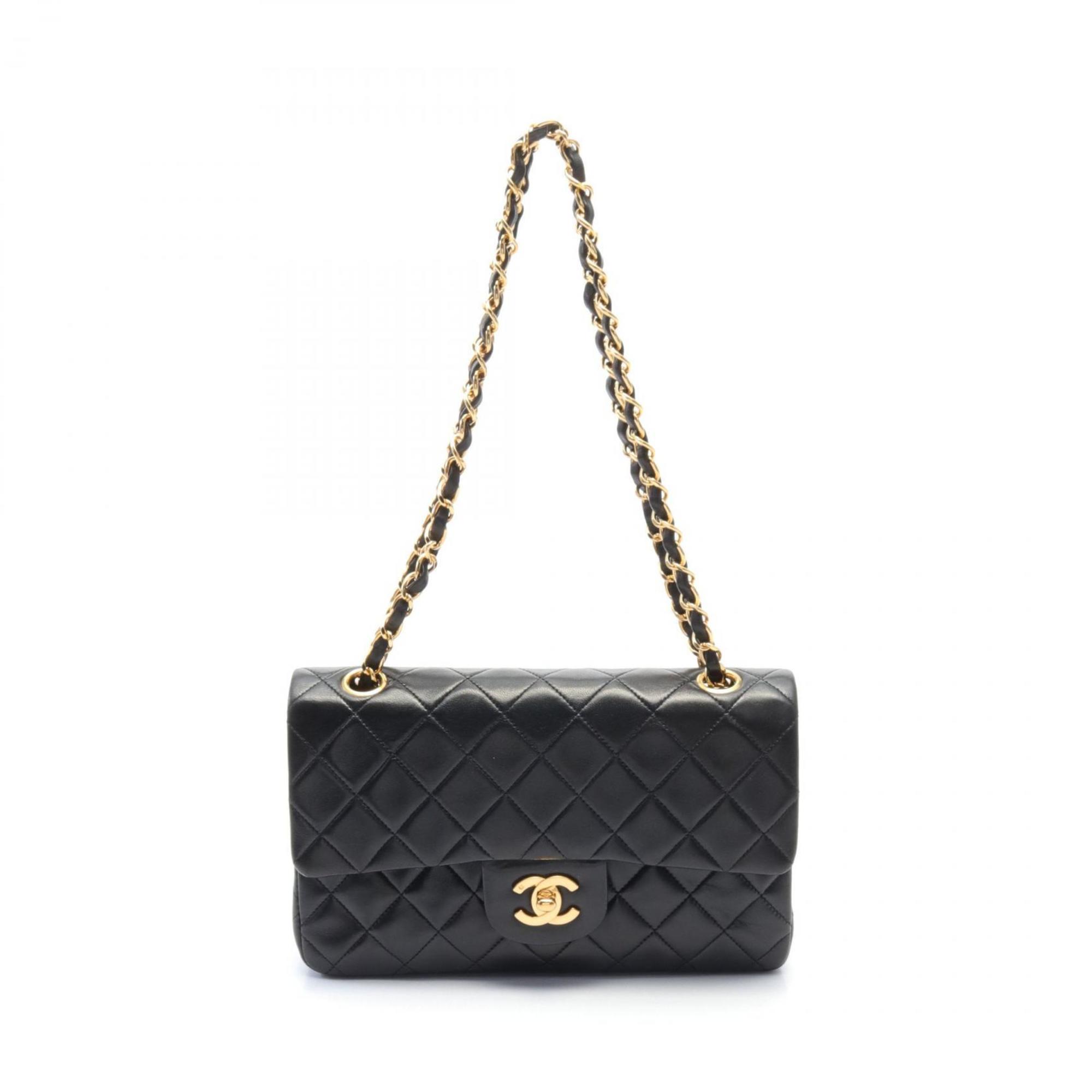 CHANEL Matelasse Double Flap Shoulder Bag, Lambskin, Women's, Black