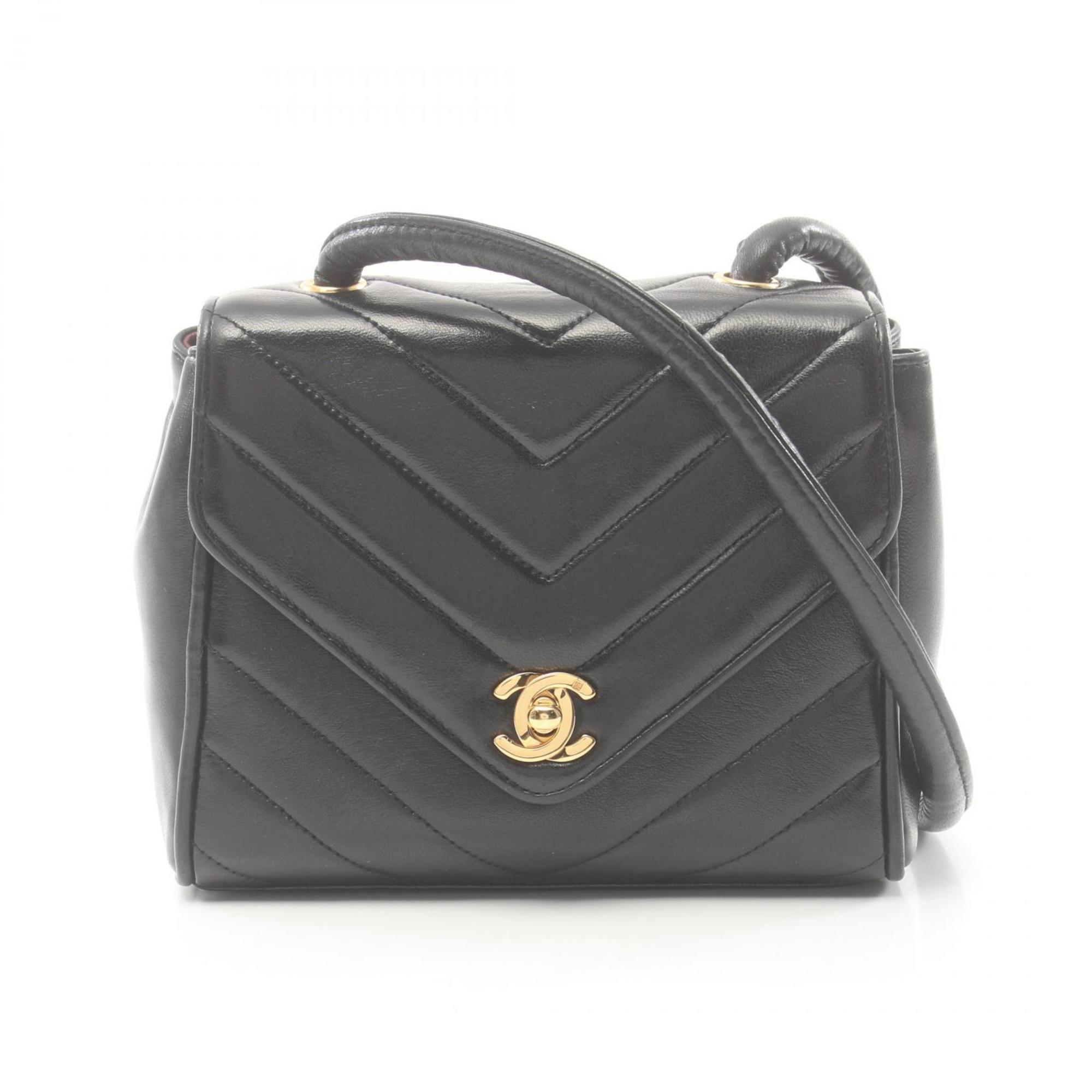 CHANEL V-stitch shoulder bag, lambskin, women's, black