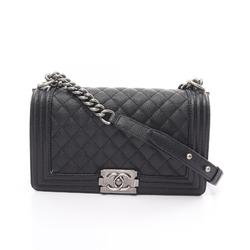 CHANEL Boy Chanel Matelasse Shoulder Bag, Caviar Skin, Women's, Black, A67086