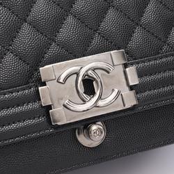 CHANEL Boy Chanel Matelasse Shoulder Bag, Caviar Skin, Women's, Black, A67086