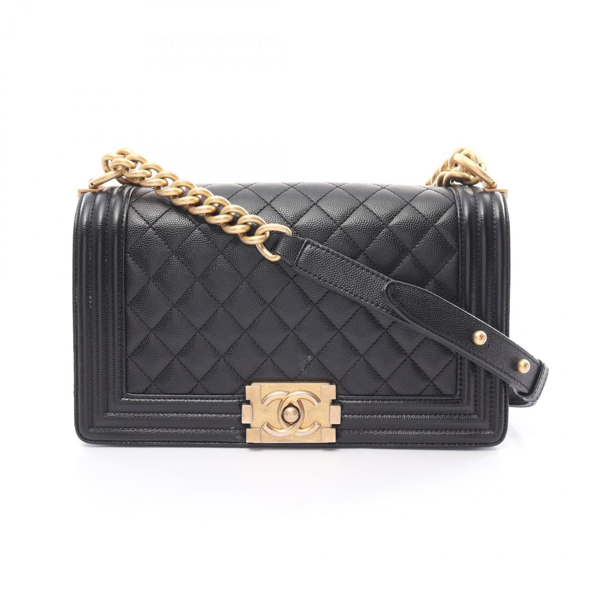 CHANEL Boy Chanel Matelasse Shoulder Bag, Caviar Skin, Women's, Black, A67086