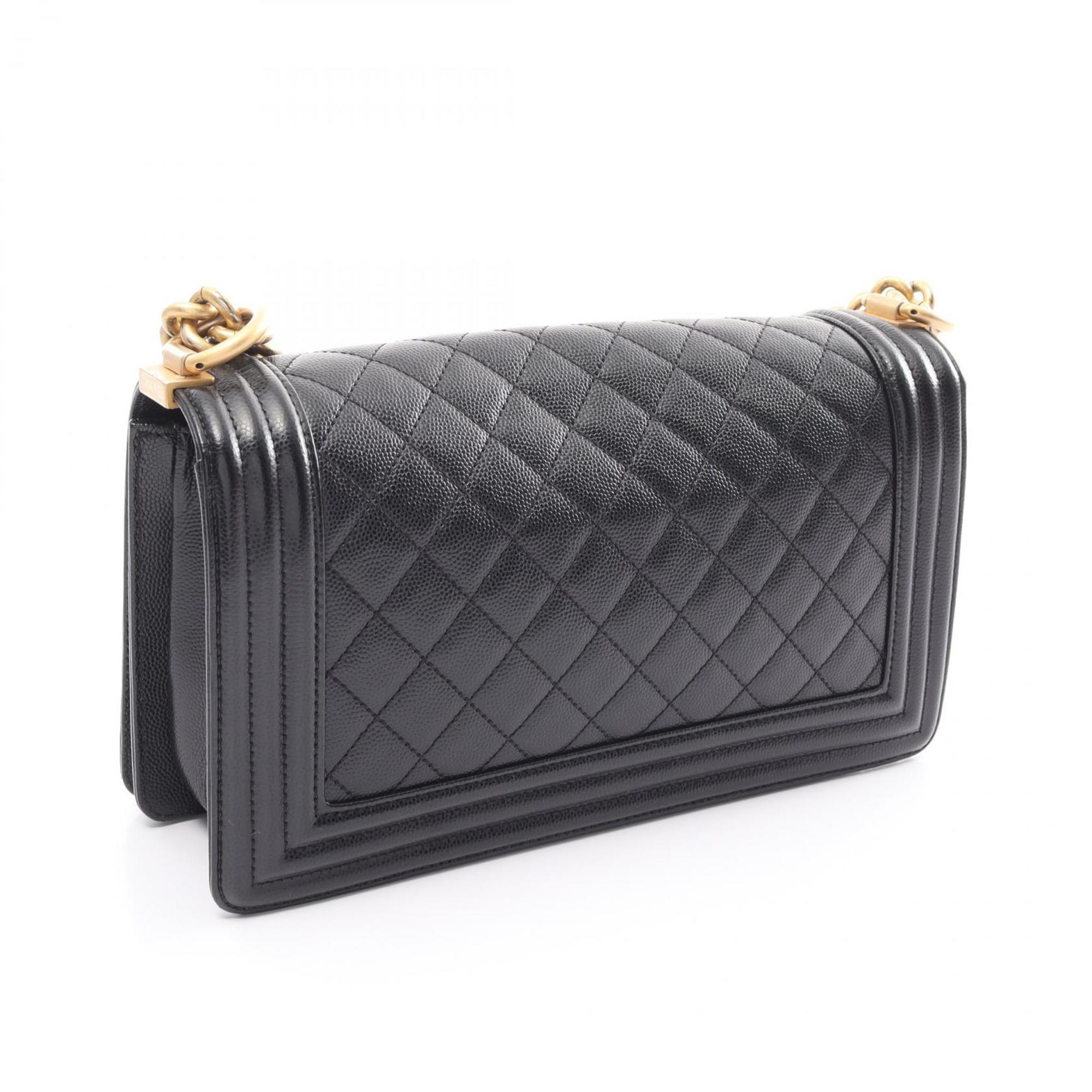 CHANEL Boy Chanel Matelasse Shoulder Bag, Caviar Skin, Women's, Black, A67086