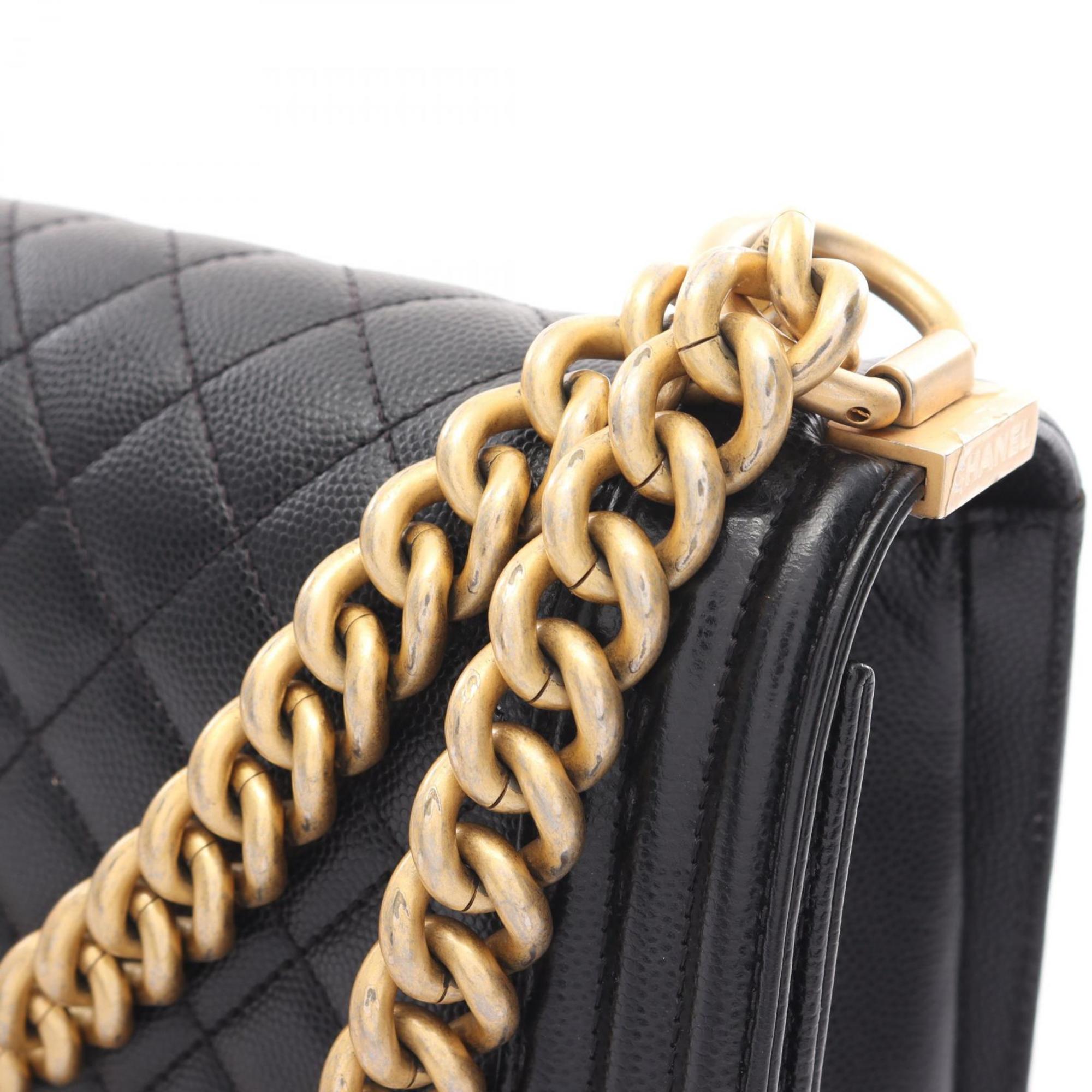 CHANEL Boy Chanel Matelasse Shoulder Bag, Caviar Skin, Women's, Black, A67086