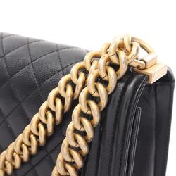 CHANEL Boy Chanel Matelasse Shoulder Bag, Caviar Skin, Women's, Black, A67086