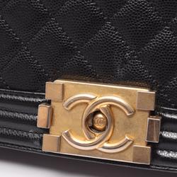 CHANEL Boy Chanel Matelasse Shoulder Bag, Caviar Skin, Women's, Black, A67086