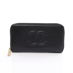 CHANEL Coco Mark Round Long Wallet Caviar Skin Women's Black A50071