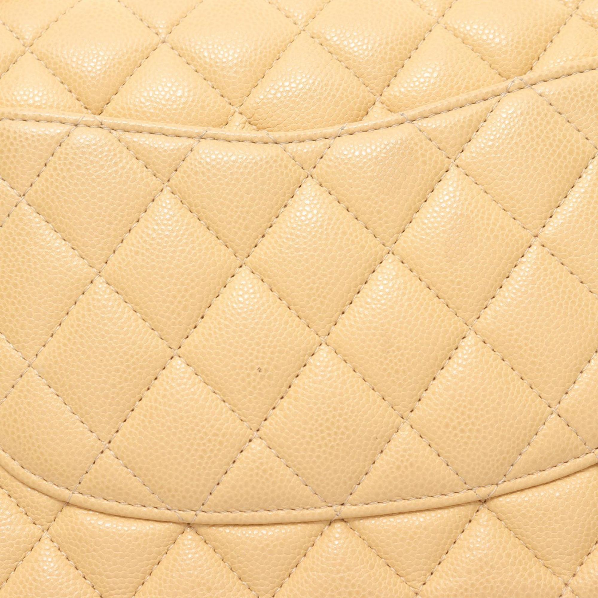 CHANEL Matelasse Double Flap Shoulder Bag, Caviar Skin, Women's, Beige, A01112