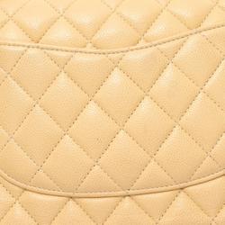 CHANEL Matelasse Double Flap Shoulder Bag, Caviar Skin, Women's, Beige, A01112