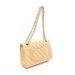 CHANEL Matelasse Double Flap Shoulder Bag, Caviar Skin, Women's, Beige, A01112