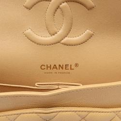 CHANEL Matelasse Double Flap Shoulder Bag, Caviar Skin, Women's, Beige, A01112