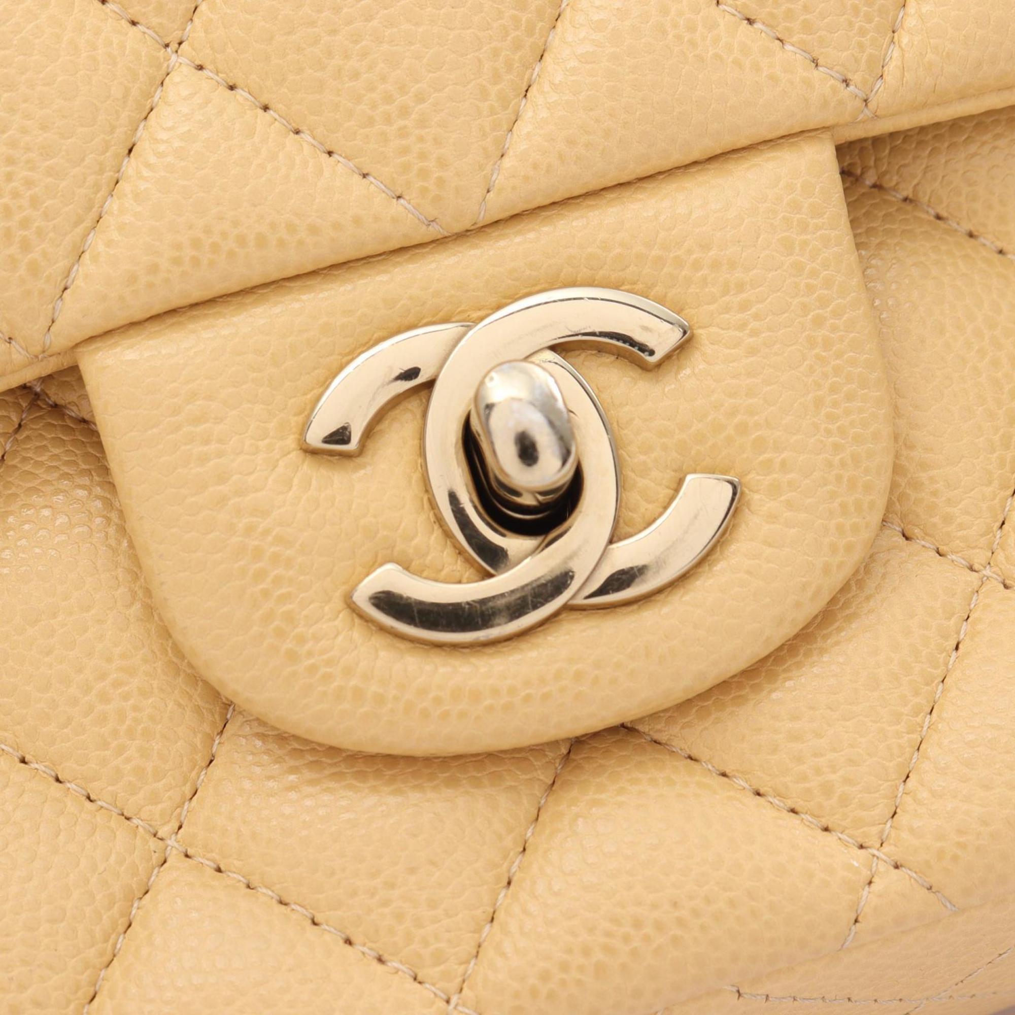 CHANEL Matelasse Double Flap Shoulder Bag, Caviar Skin, Women's, Beige, A01112