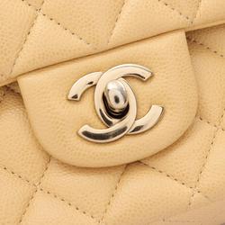 CHANEL Matelasse Double Flap Shoulder Bag, Caviar Skin, Women's, Beige, A01112