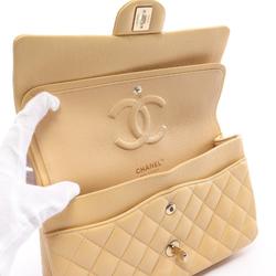 CHANEL Matelasse Double Flap Shoulder Bag, Caviar Skin, Women's, Beige, A01112