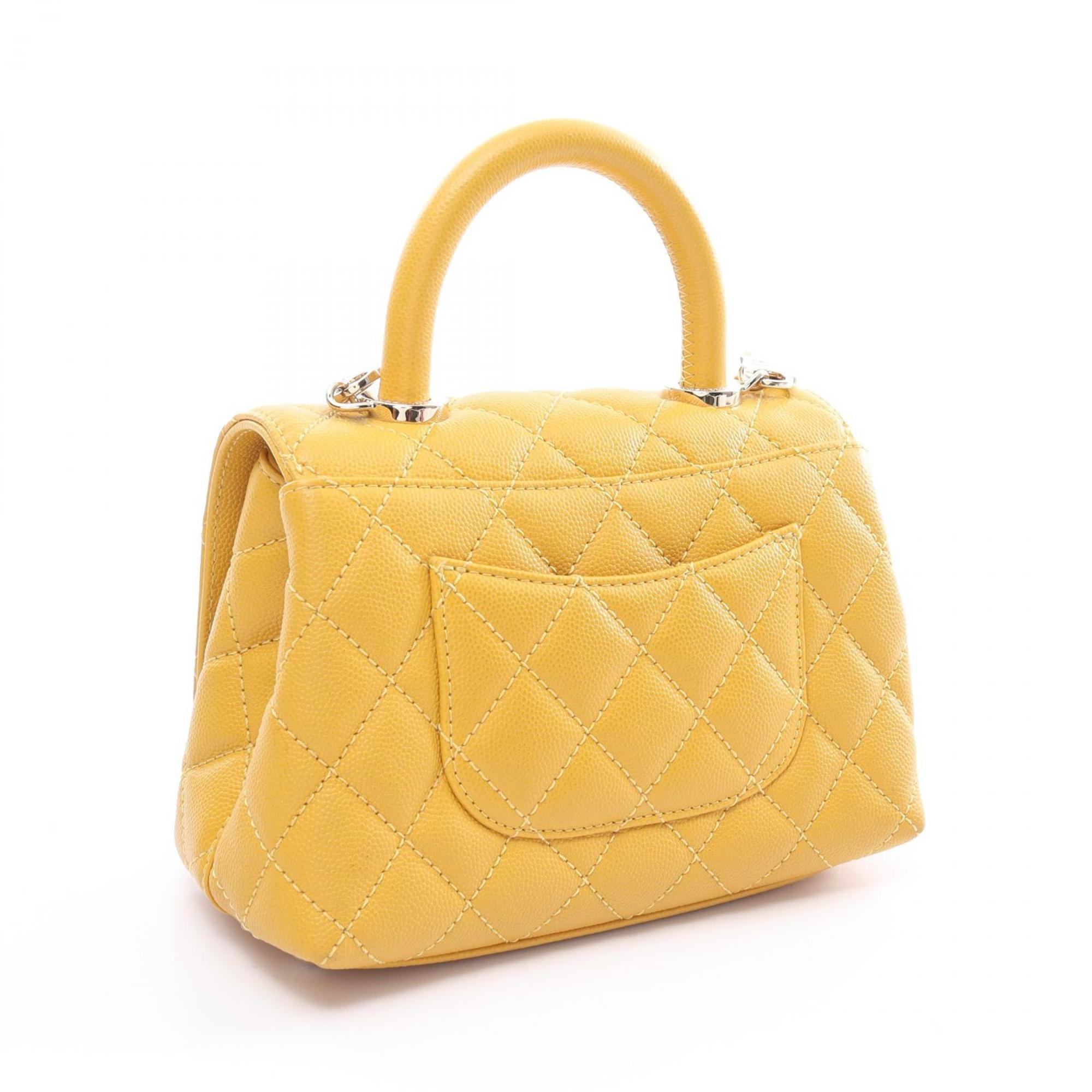 CHANEL Coco Handle XXS Handbag Bag Caviar Skin (Grained Calf) Women's Yellow AS2215