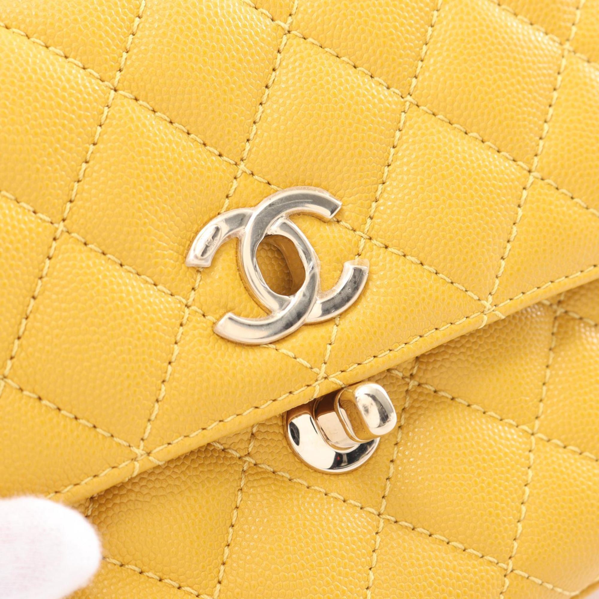 CHANEL Coco Handle XXS Handbag Bag Caviar Skin (Grained Calf) Women's Yellow AS2215