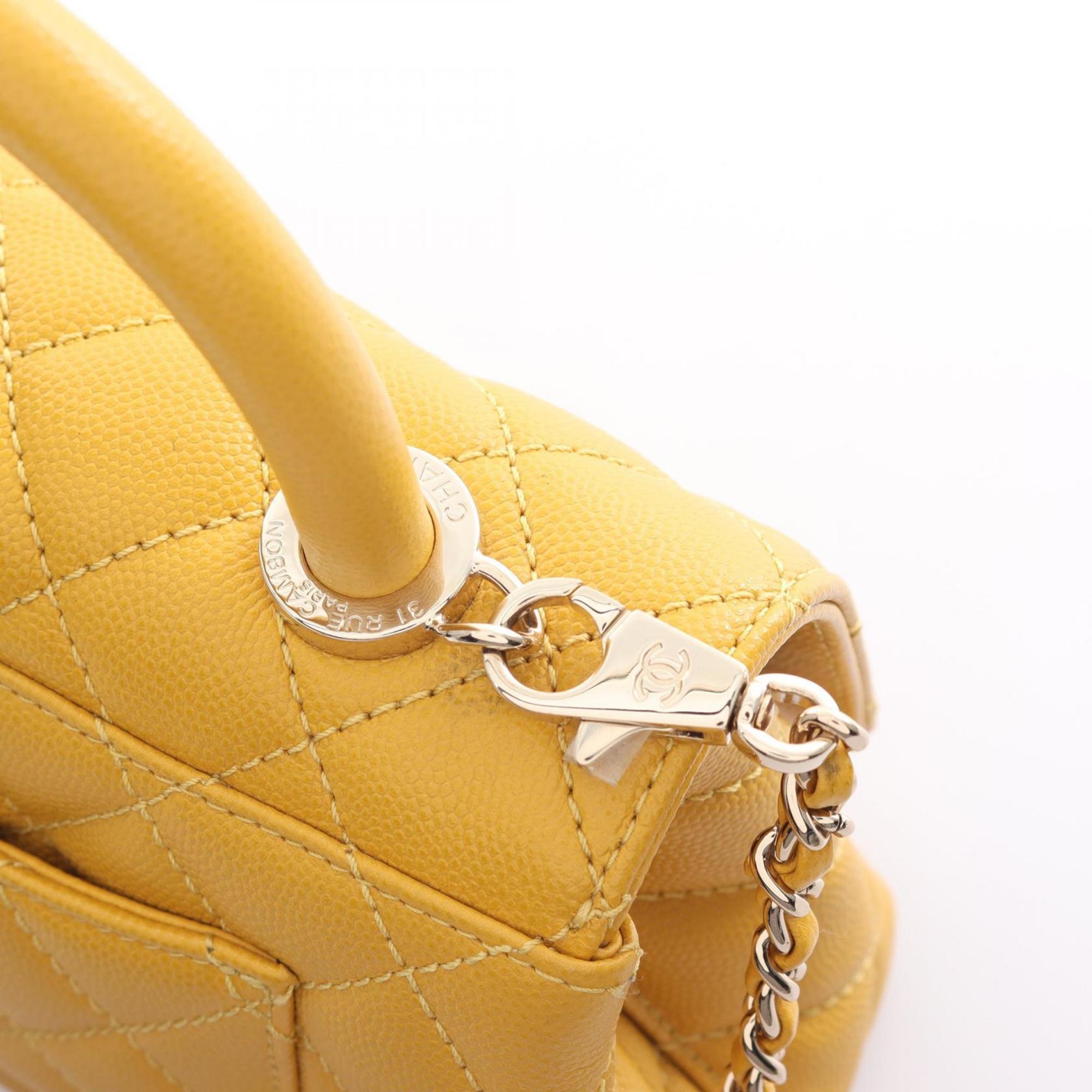 CHANEL Coco Handle XXS Handbag Bag Caviar Skin (Grained Calf) Women's Yellow AS2215