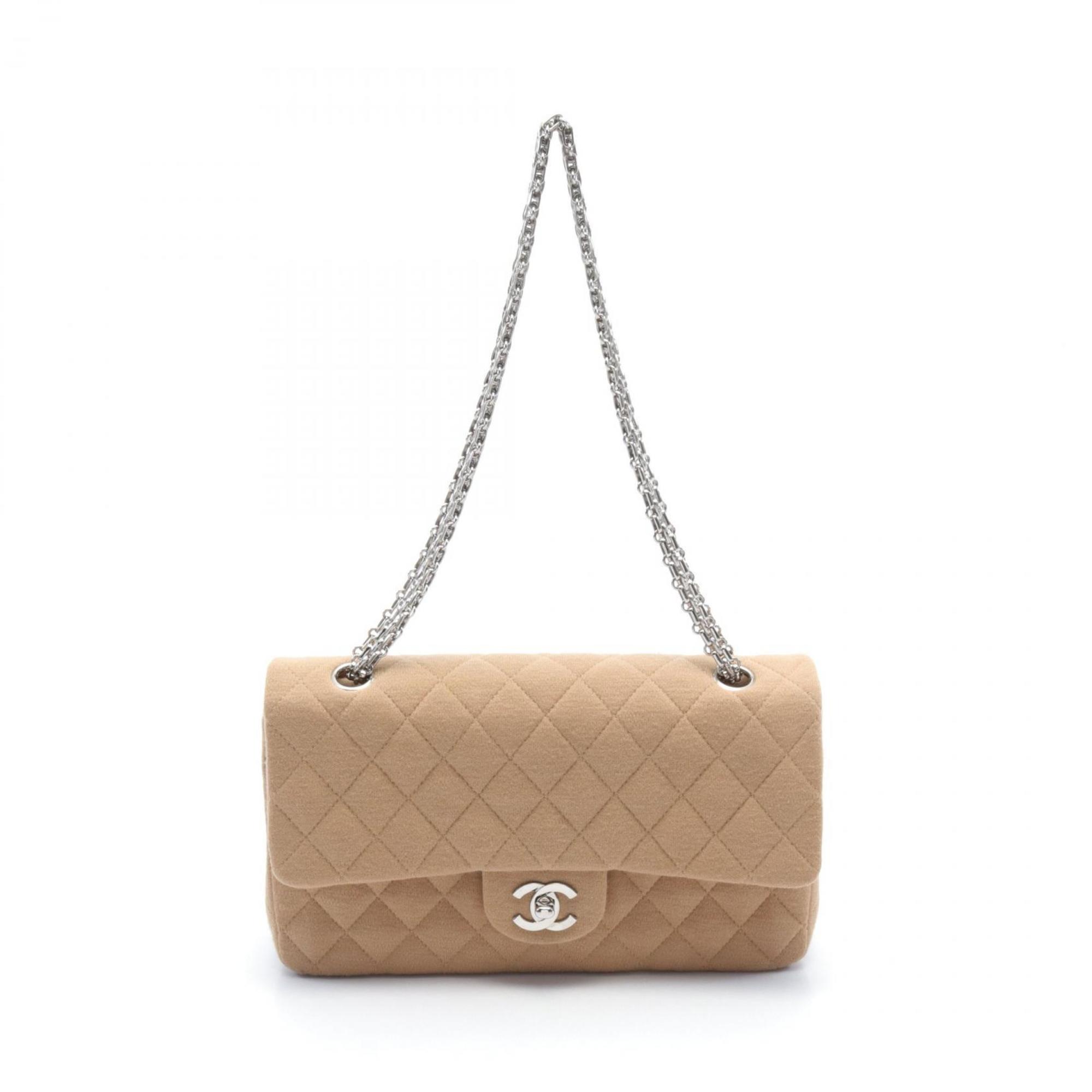 CHANEL 2.55 Matelasse Coco Mark Double Flap Shoulder Bag Cotton Jersey Women's Beige A01112