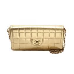 CHANEL Chocolate Bar Shoulder Bag Leather Women's Gold