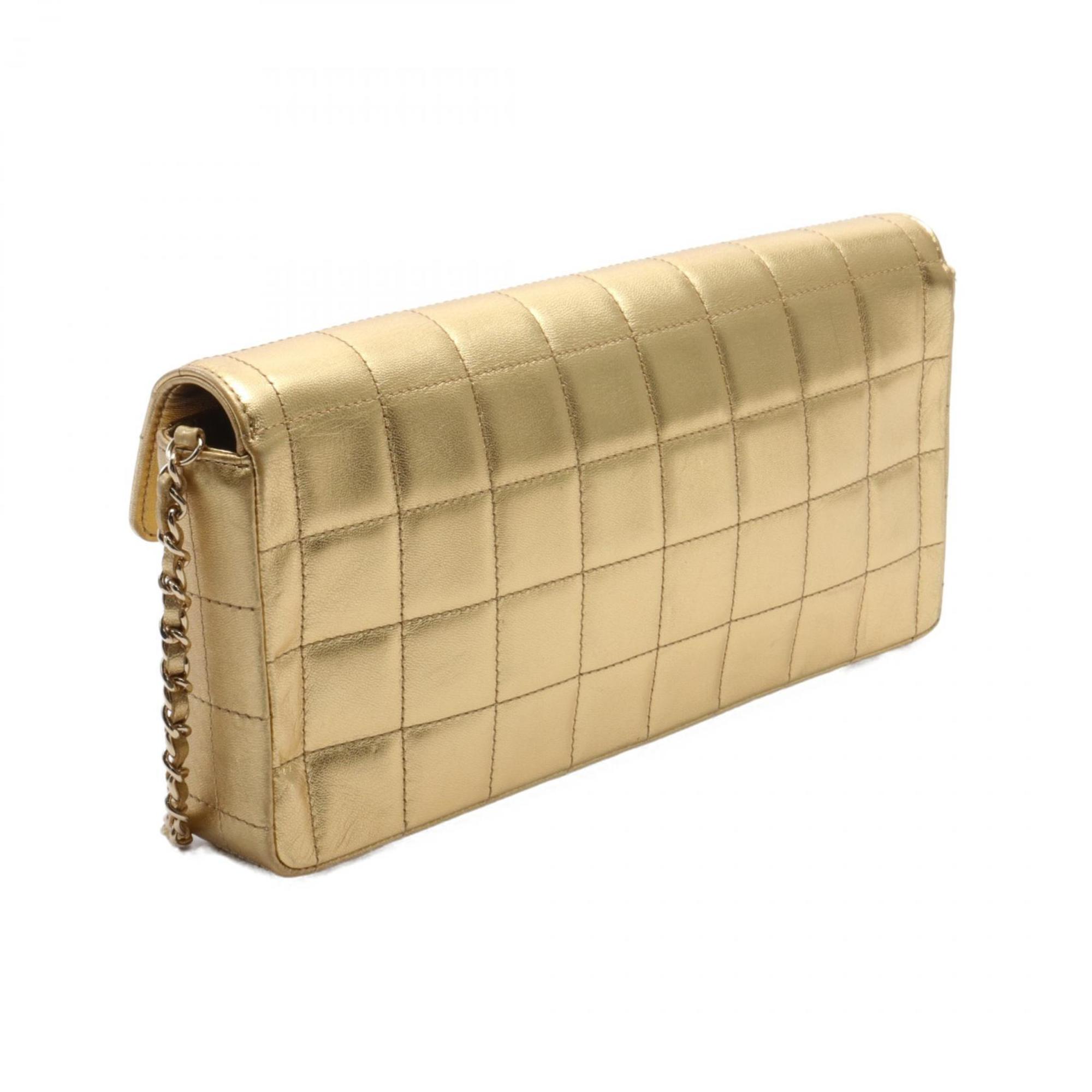 CHANEL Chocolate Bar Shoulder Bag Leather Women's Gold