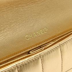 CHANEL Chocolate Bar Shoulder Bag Leather Women's Gold