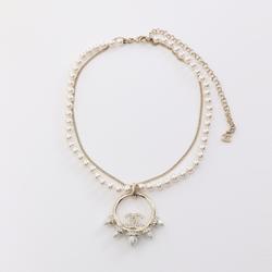 CHANEL Coco Mark Necklace GP (Gold Plated) Fake Pearl Rhinestone Women's Gold White Clear A22C