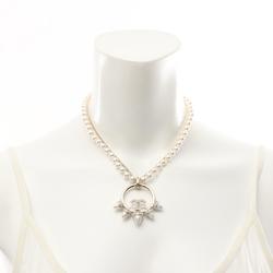 CHANEL Coco Mark Necklace GP (Gold Plated) Fake Pearl Rhinestone Women's Gold White Clear A22C