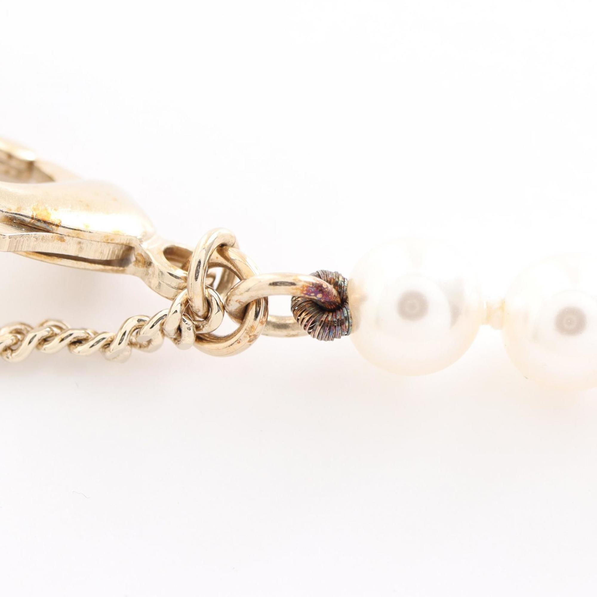 CHANEL Coco Mark Necklace GP (Gold Plated) Fake Pearl Rhinestone Women's Gold White Clear A22C