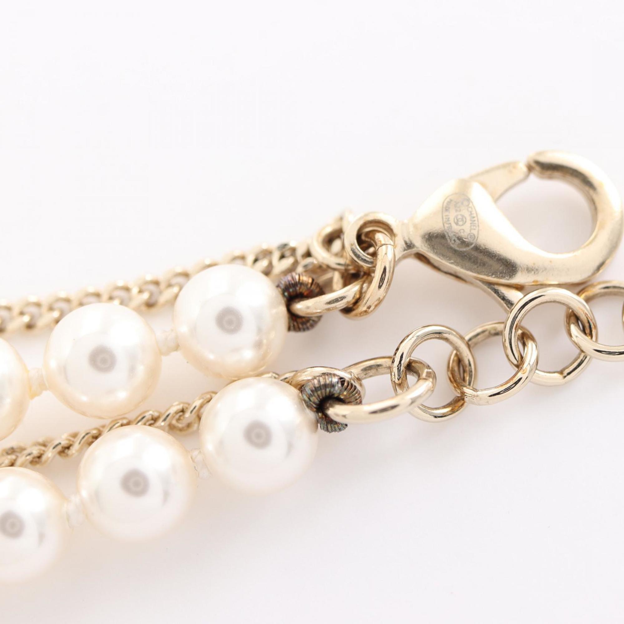 CHANEL Coco Mark Necklace GP (Gold Plated) Fake Pearl Rhinestone Women's Gold White Clear A22C